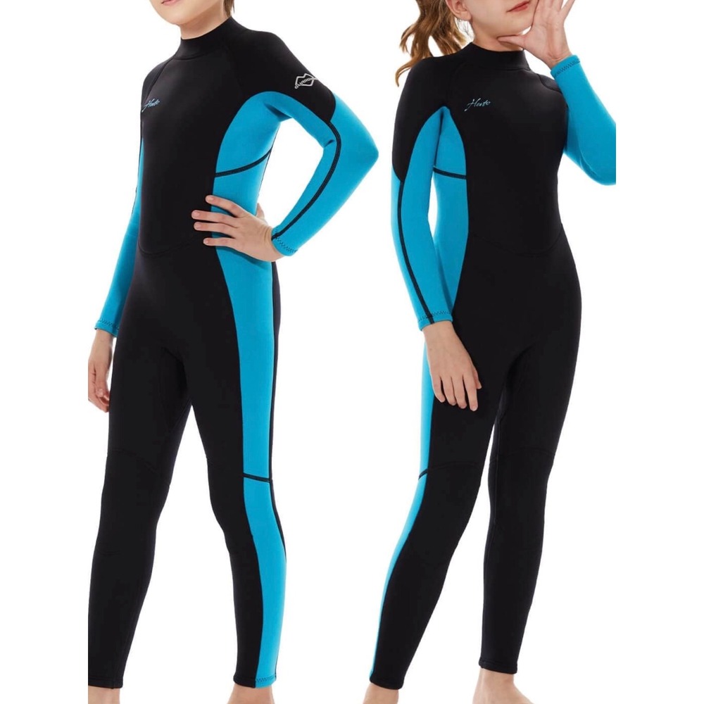 Hevto Kids 3/2mm Neoprene Full Wetsuit Youth Thermal Swimsuit Black Blue 12 Slim